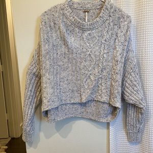 Cable knit cropped blue gray sweater